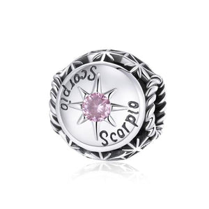 Scorpio Zodiac Sterling Silver Zircon CZ Bead Charm Bracelet Necklace