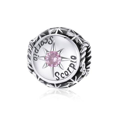 Scorpio Zodiac Sterling Silver Zircon CZ Bead Charm Bracelet Necklace