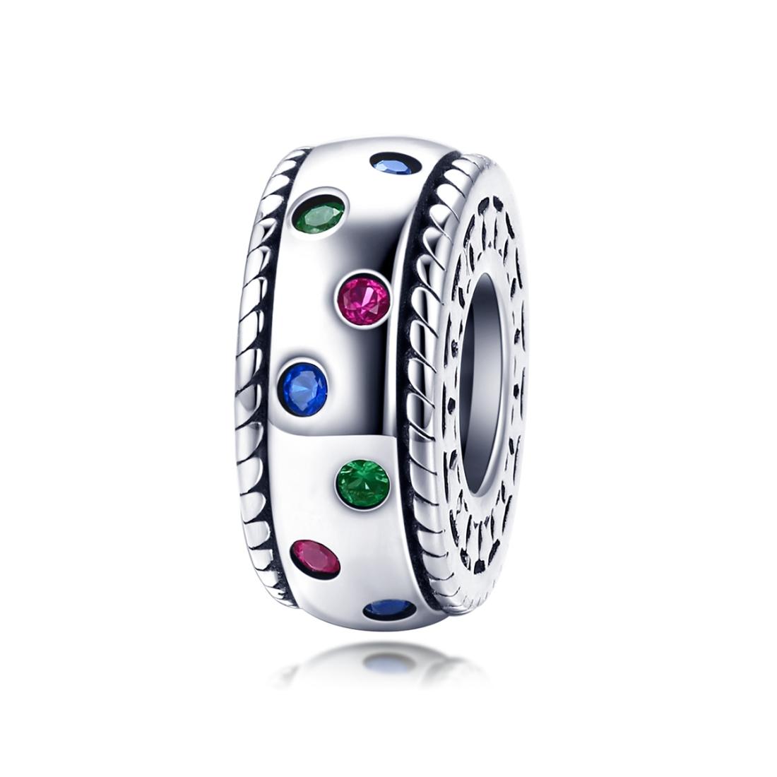 Pave Rainbow Sterling Silver Zircon CZ Spacer Bead Charm Bracelet Necklace