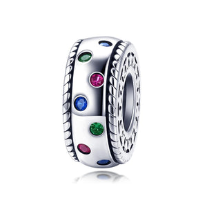 Pave Rainbow Sterling Silver Zircon CZ Spacer Bead Charm Bracelet Necklace