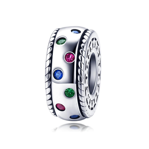 Pave Rainbow Sterling Silver Zircon CZ Spacer Bead Charm Bracelet Necklace