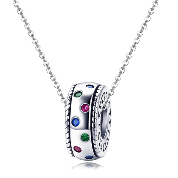 Pave Rainbow Sterling Silver Zircon CZ Spacer Bead Charm Bracelet Necklace