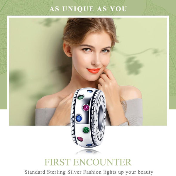 Pave Rainbow Sterling Silver Zircon CZ Spacer Bead Charm Bracelet Necklace