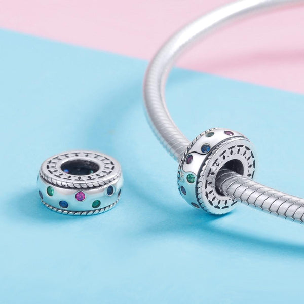 Pave Rainbow Sterling Silver Zircon CZ Spacer Bead Charm Bracelet Necklace