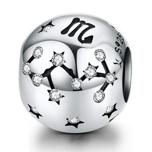 Scorpio Zodiac Constellation Sterling Silver Zircon CZ Bead Charm Bracelet Necklace