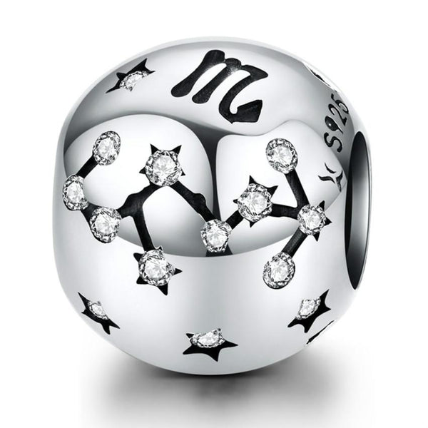 Scorpio Zodiac Constellation Sterling Silver Zircon CZ Bead Charm Bracelet Necklace
