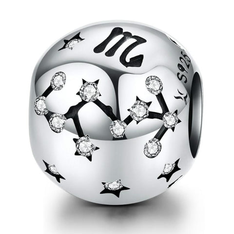 Scorpio Zodiac Constellation Sterling Silver Zircon CZ Bead Charm Bracelet Necklace