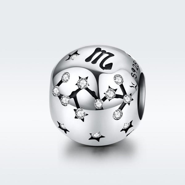 Scorpio Zodiac Constellation Sterling Silver Zircon CZ Bead Charm Bracelet Necklace
