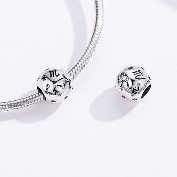Scorpio Zodiac Constellation Sterling Silver Zircon CZ Bead Charm Bracelet Necklace