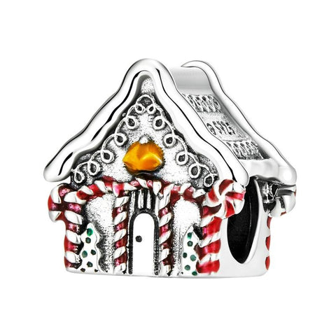 Gingerbread House Enamel Sterling Silver Bead Charm Bracelet Necklace Pendant