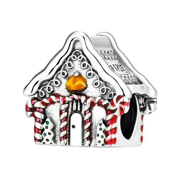 Gingerbread House Enamel Sterling Silver Bead Charm Bracelet Necklace Pendant