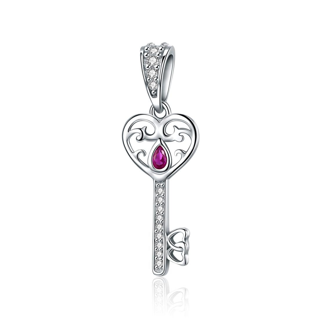 Key To My Heart Sterling Silver Zircon CZ Bead Charm Bracelet Necklace Pendant