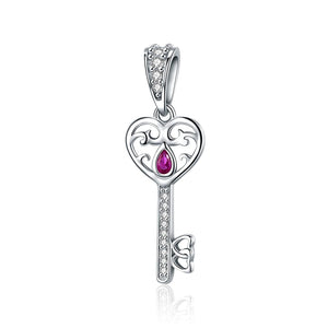 Key To My Heart Sterling Silver Zircon CZ Bead Charm Bracelet Necklace Pendant