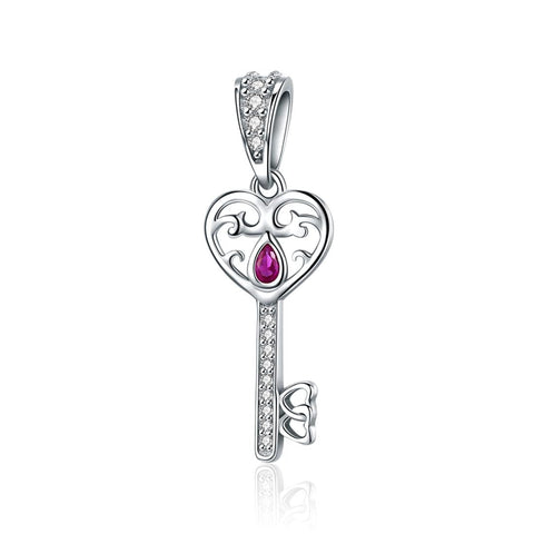 Key To My Heart Sterling Silver Zircon CZ Bead Charm Bracelet Necklace Pendant