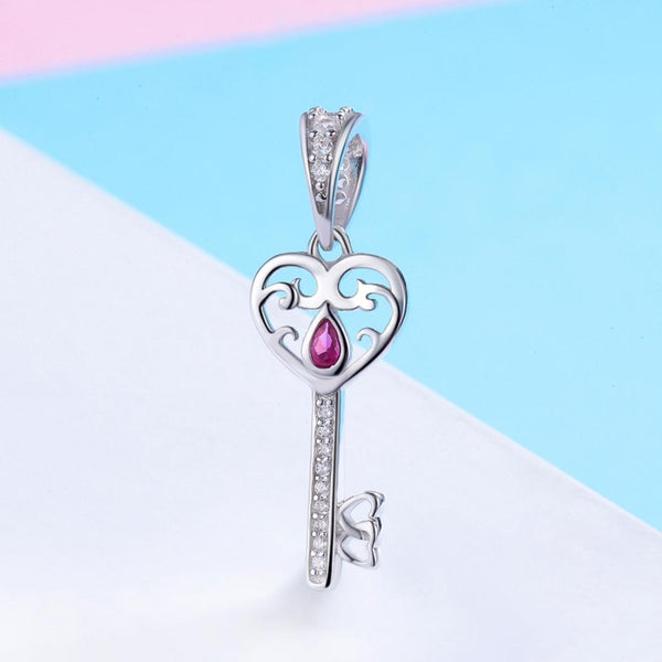Key To My Heart Sterling Silver Zircon CZ Bead Charm Bracelet Necklace Pendant