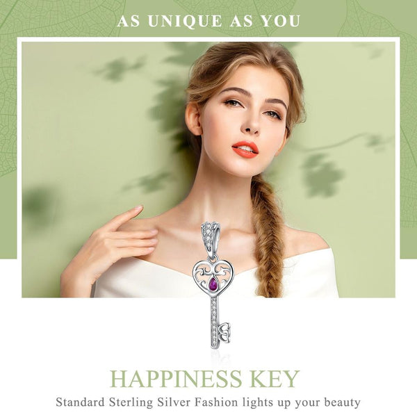 Key To My Heart Sterling Silver Zircon CZ Bead Charm Bracelet Necklace Pendant