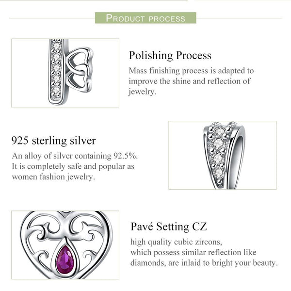 Key To My Heart Sterling Silver Zircon CZ Bead Charm Bracelet Necklace Pendant