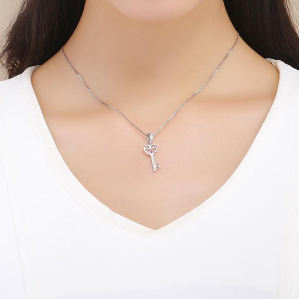 Key To My Heart Sterling Silver Zircon CZ Bead Charm Bracelet Necklace Pendant