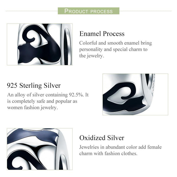 Black Cat Enamel Sterling Silver Spacer Bead Charm Bracelet Necklace