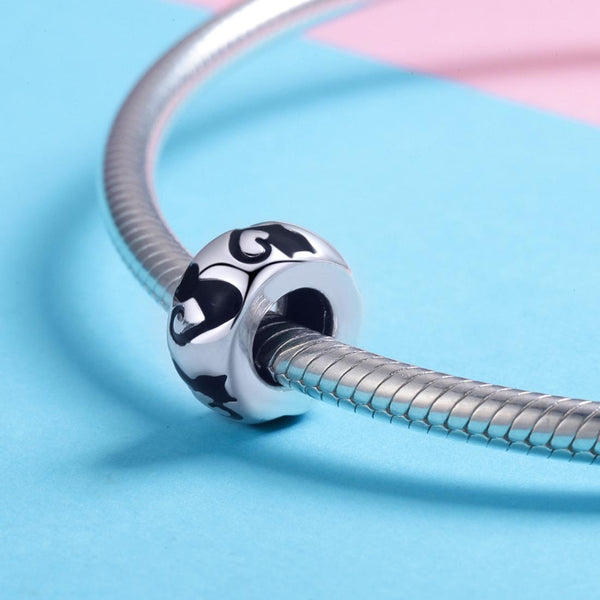Black Cat Enamel Sterling Silver Spacer Bead Charm Bracelet Necklace