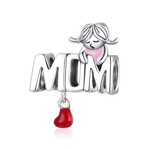Mom Love Enamel Sterling Silver Bead Charm Pendant Bracelet Necklace