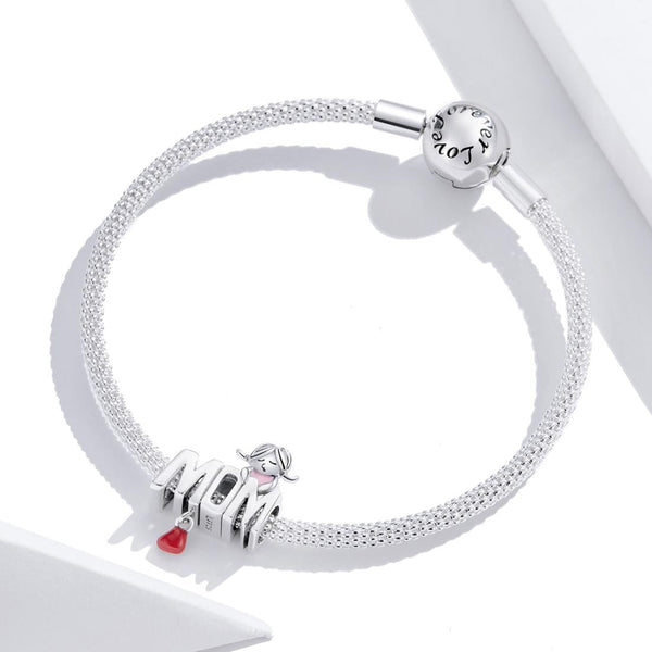 Mom Love Enamel Sterling Silver Bead Charm Pendant Bracelet Necklace