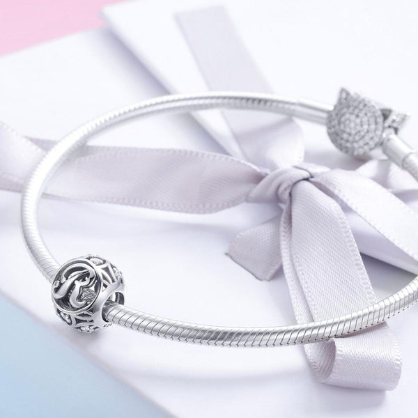 R Initial Letter Sterling Silver Zircon CZ Bead Charm Bracelet Necklace