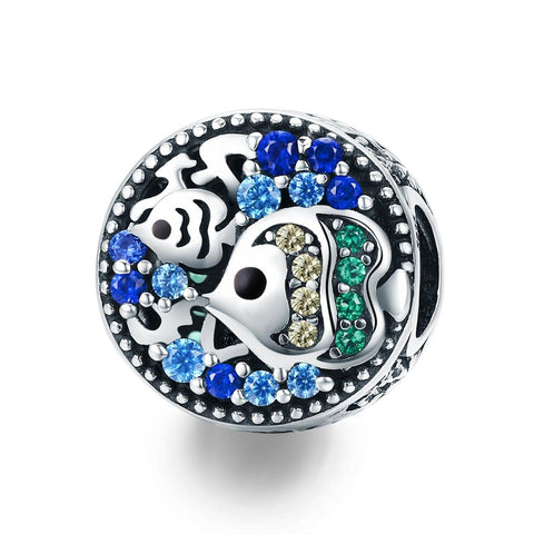 Colourful Fish Ocean Sea Sterling Silver Zircon CZ Bead Charm Bracelet Necklace