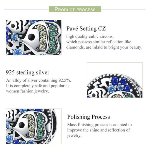 Colourful Fish Ocean Sea Sterling Silver Zircon CZ Bead Charm Bracelet Necklace