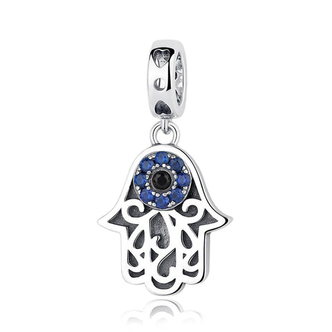 Hamsa Evil Eye Protection Sterling Silver Zircon CZ Bead Charm Bracelet Necklace