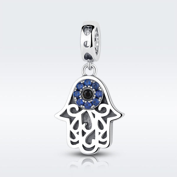 Hamsa Evil Eye Protection Sterling Silver Zircon CZ Bead Charm Bracelet Necklace