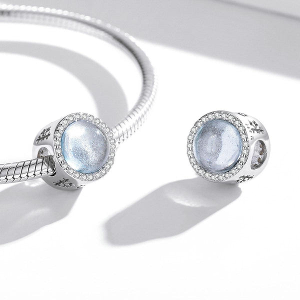 Christmas Night Snow Sterling Silver Zircon CZ Glass Bead Charm Bracelet Necklace