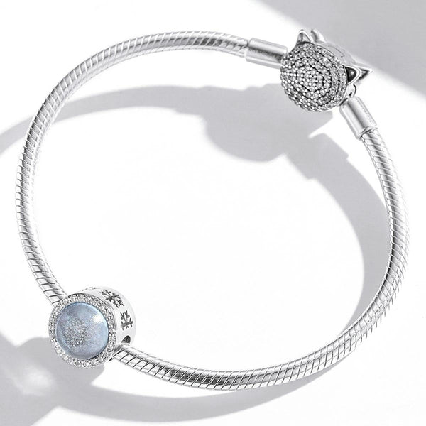 Christmas Night Snow Sterling Silver Zircon CZ Glass Bead Charm Bracelet Necklace