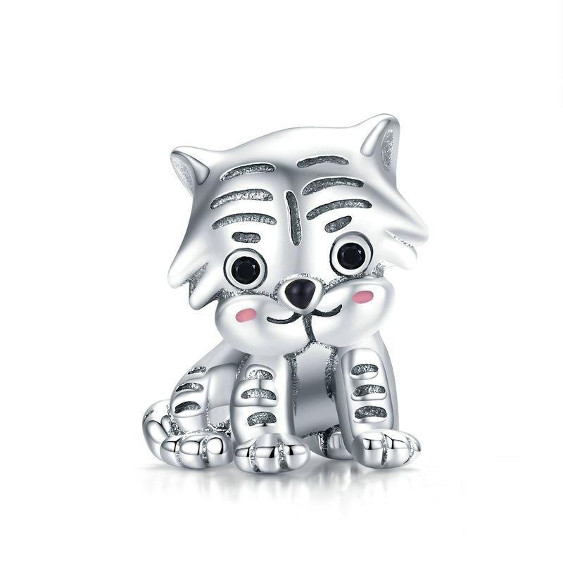 Tiger Cub Enamel Sterling Silver Bead Charm Bracelet Necklace