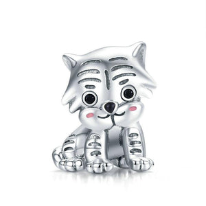 Tiger Cub Enamel Sterling Silver Bead Charm Bracelet Necklace