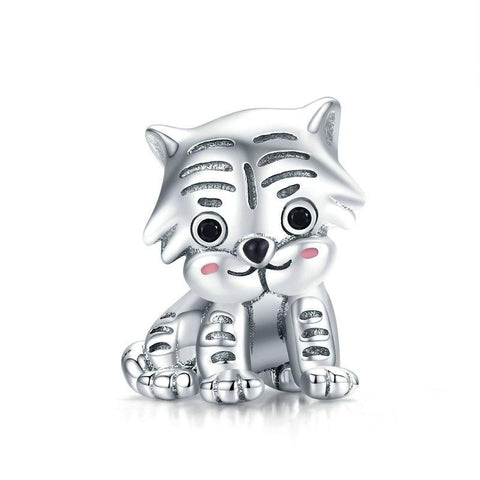 Tiger Cub Enamel Sterling Silver Bead Charm Bracelet Necklace