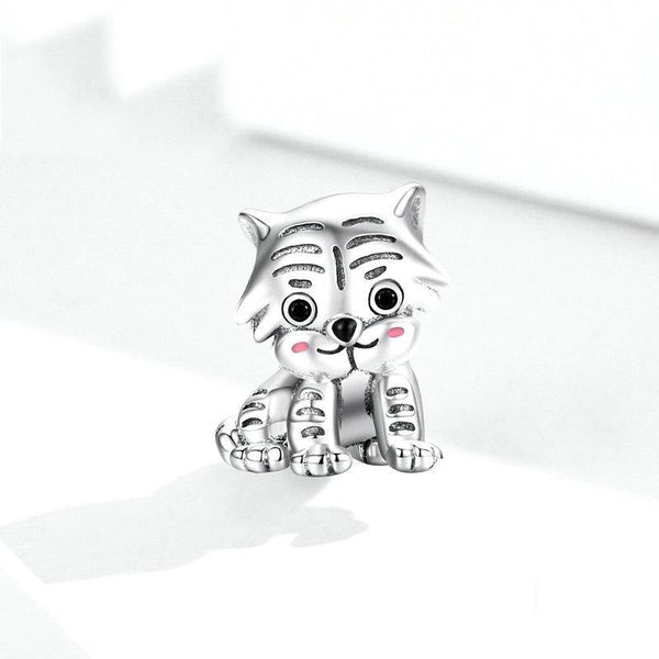 Tiger Cub Enamel Sterling Silver Bead Charm Bracelet Necklace