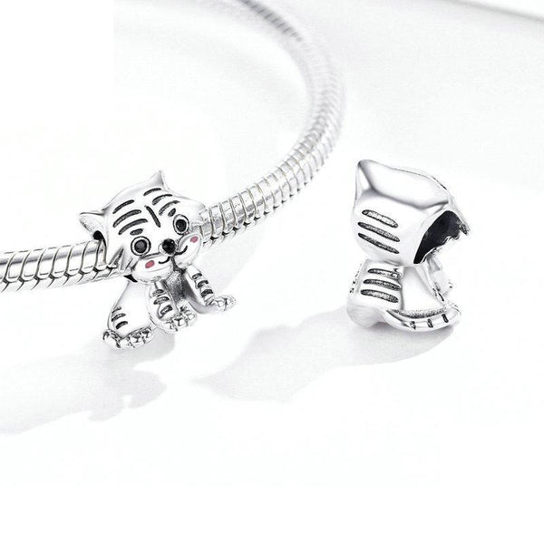 Tiger Cub Enamel Sterling Silver Bead Charm Bracelet Necklace