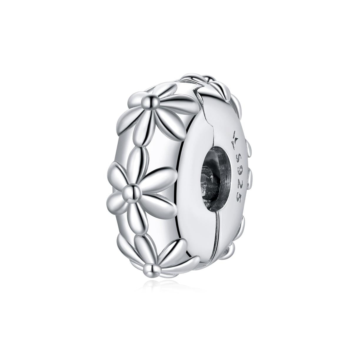 Flower Floral Platinum Plated Sterling Silver Clip Buckle Spacer Bead Charm Bracelet