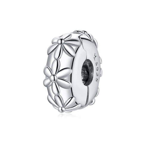 Flower Floral Platinum Plated Sterling Silver Clip Buckle Spacer Bead Charm Bracelet