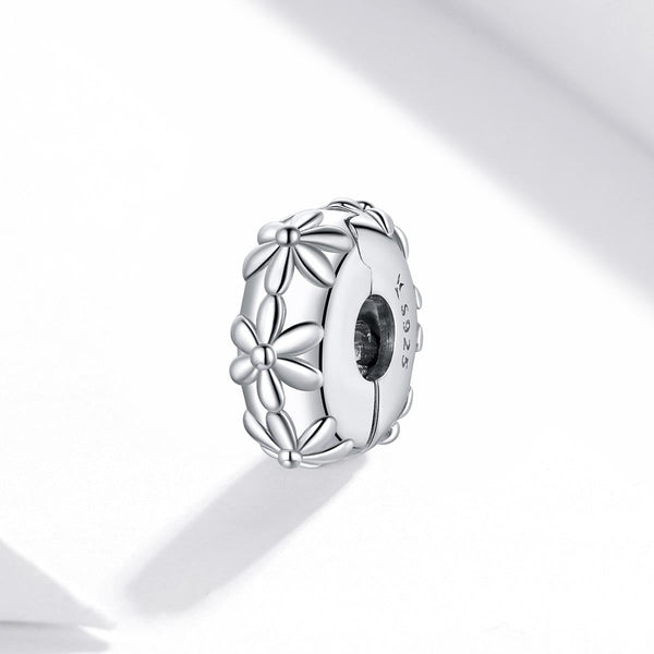 Flower Floral Platinum Plated Sterling Silver Clip Buckle Spacer Bead Charm Bracelet