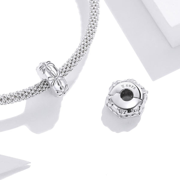 Flower Floral Platinum Plated Sterling Silver Clip Buckle Spacer Bead Charm Bracelet