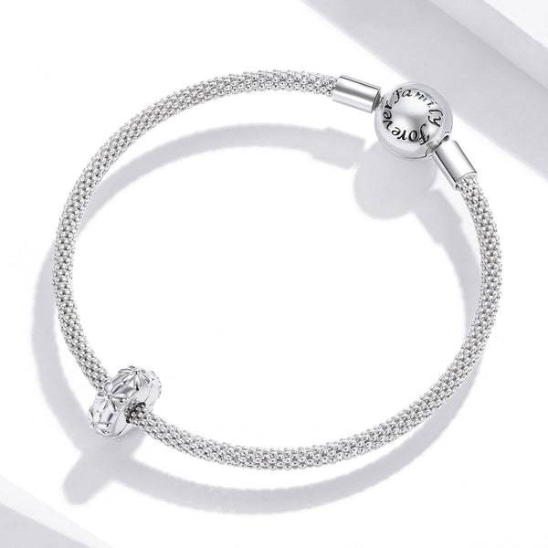 Flower Floral Platinum Plated Sterling Silver Clip Buckle Spacer Bead Charm Bracelet