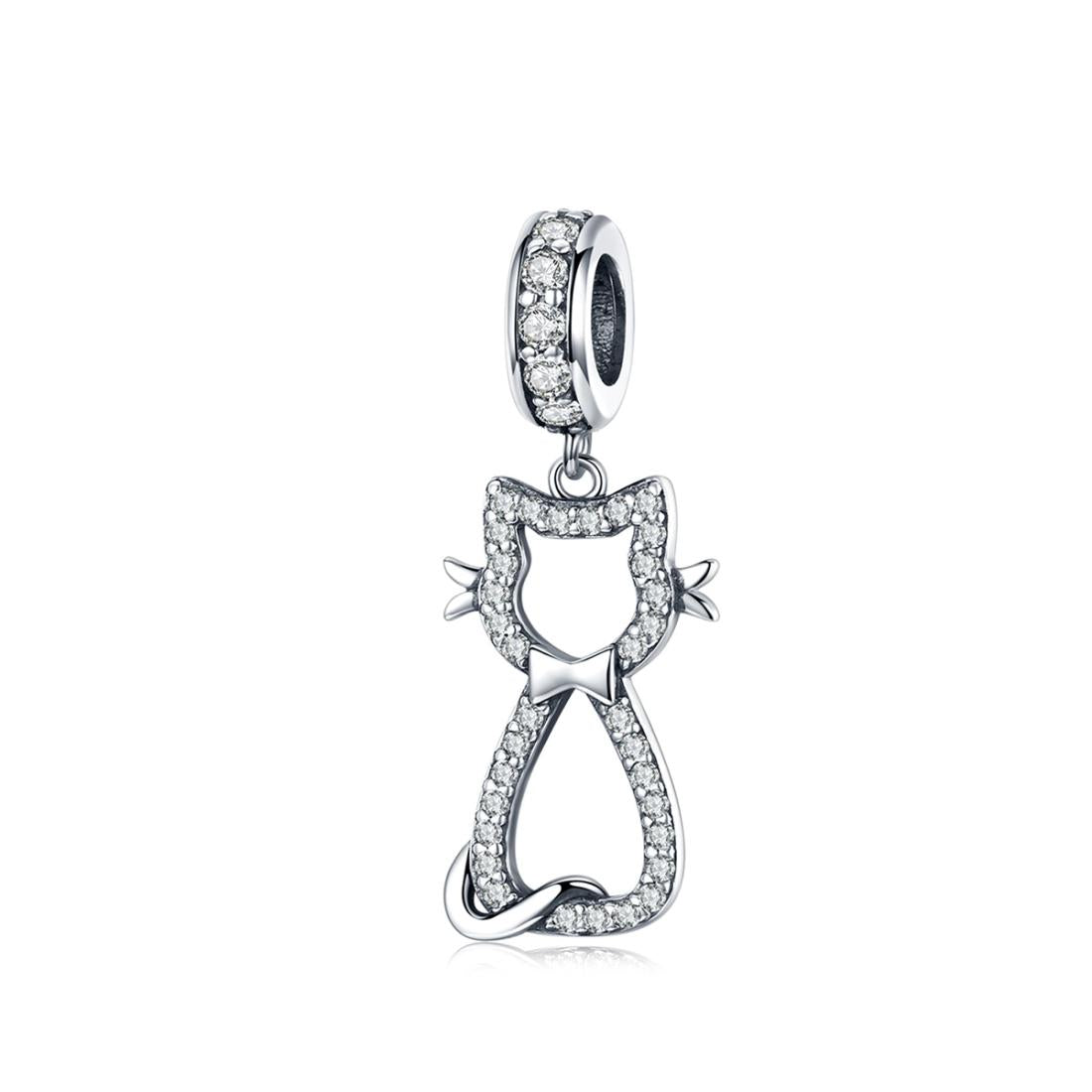 Pave Cat Sterling Silver Zircon CZ Bead Charm Bracelet Necklace