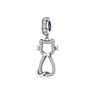 Pave Cat Sterling Silver Zircon CZ Bead Charm Bracelet Necklace