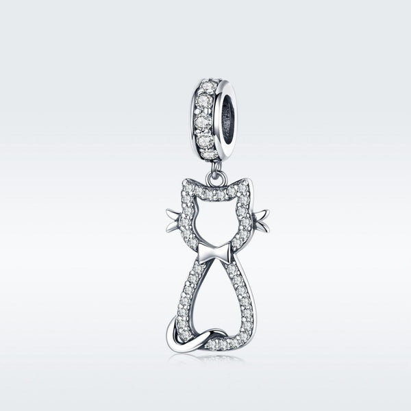 Pave Cat Sterling Silver Zircon CZ Bead Charm Bracelet Necklace