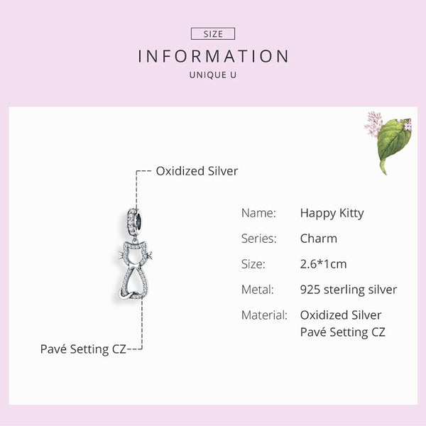 Pave Cat Sterling Silver Zircon CZ Bead Charm Bracelet Necklace