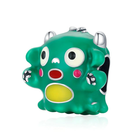 Green Monster Enamel Sterling Silver Bead Charm Pendant Bracelet Necklace