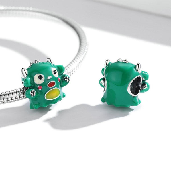 Green Monster Enamel Sterling Silver Bead Charm Pendant Bracelet Necklace
