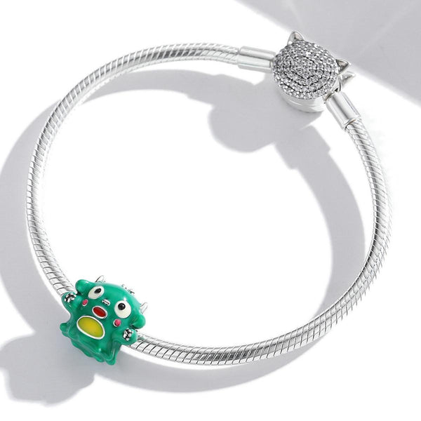Green Monster Enamel Sterling Silver Bead Charm Pendant Bracelet Necklace